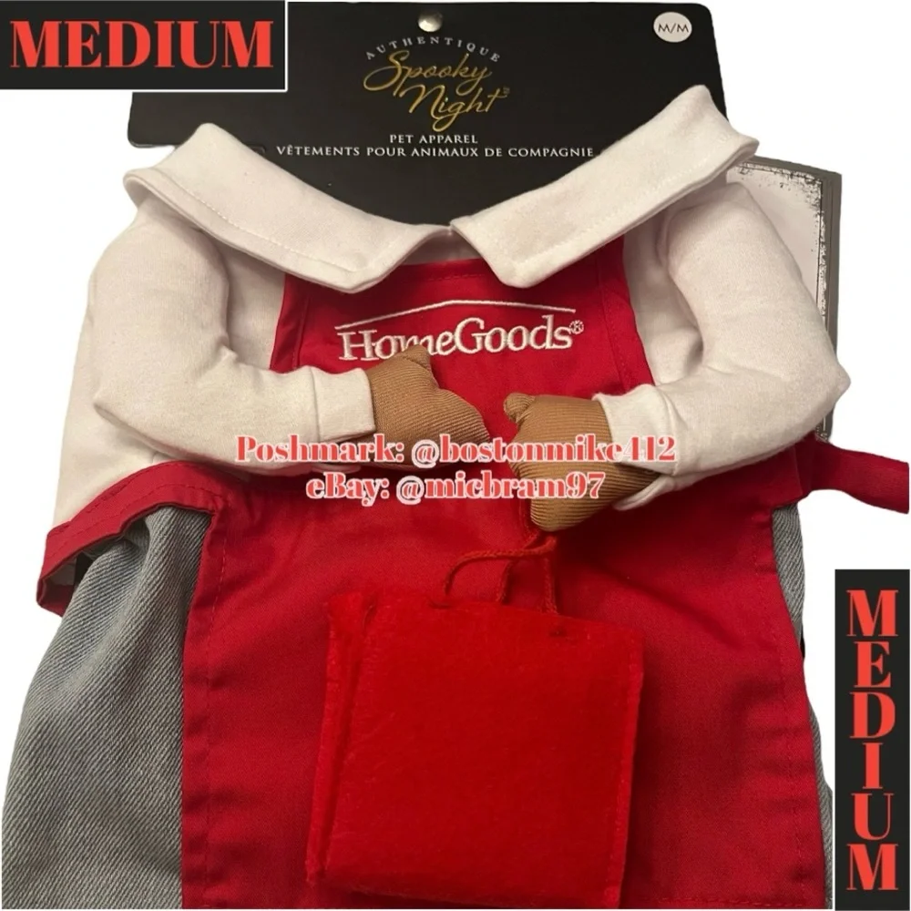 HomeGoods Employee Shopper Halloween Pet Costume MEDIUM Dog Red Apron Shirt Bag